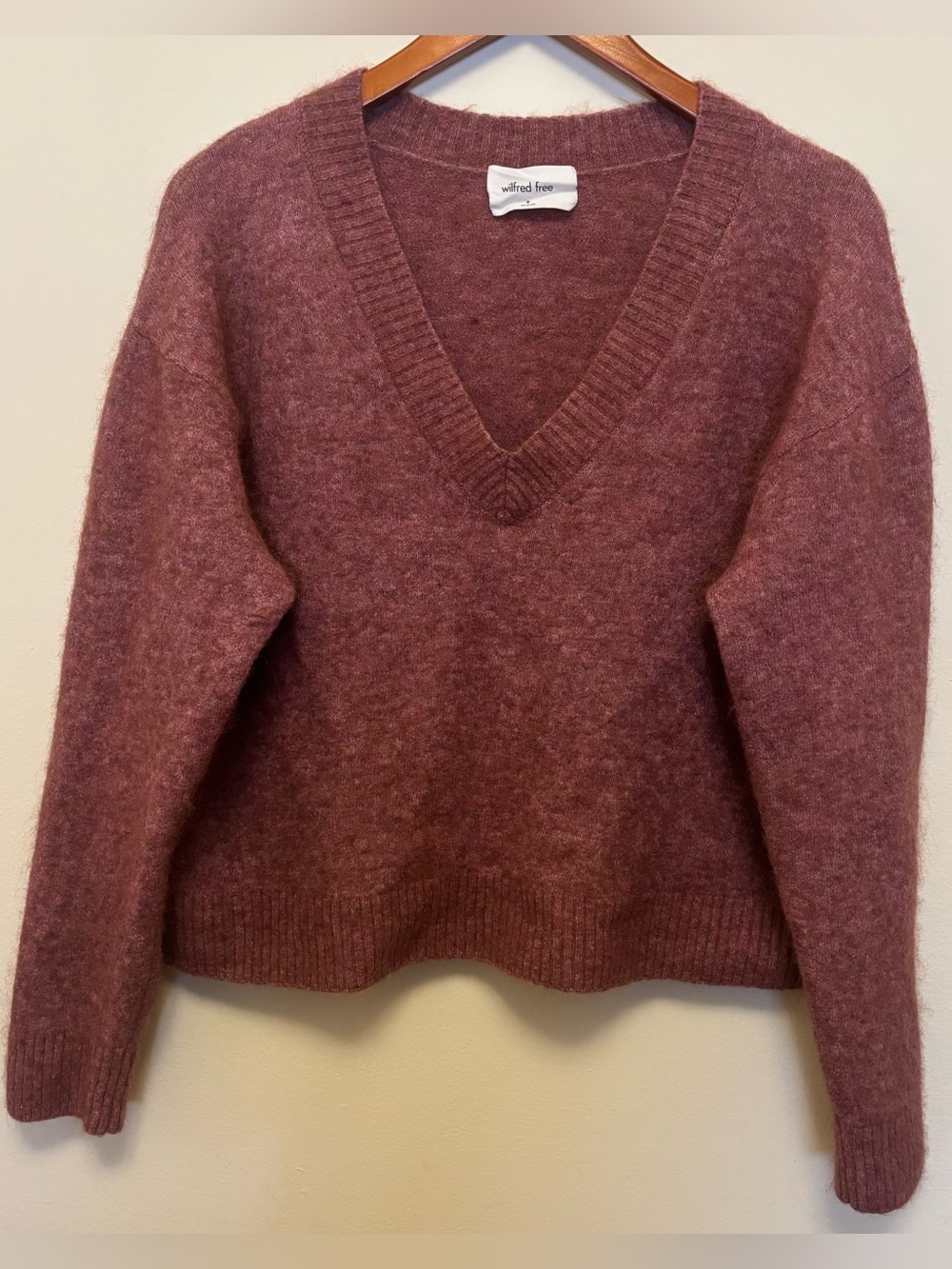 Wilfred Free Sweater Womens Size L Dark Pink V Neck Alpaca Wool